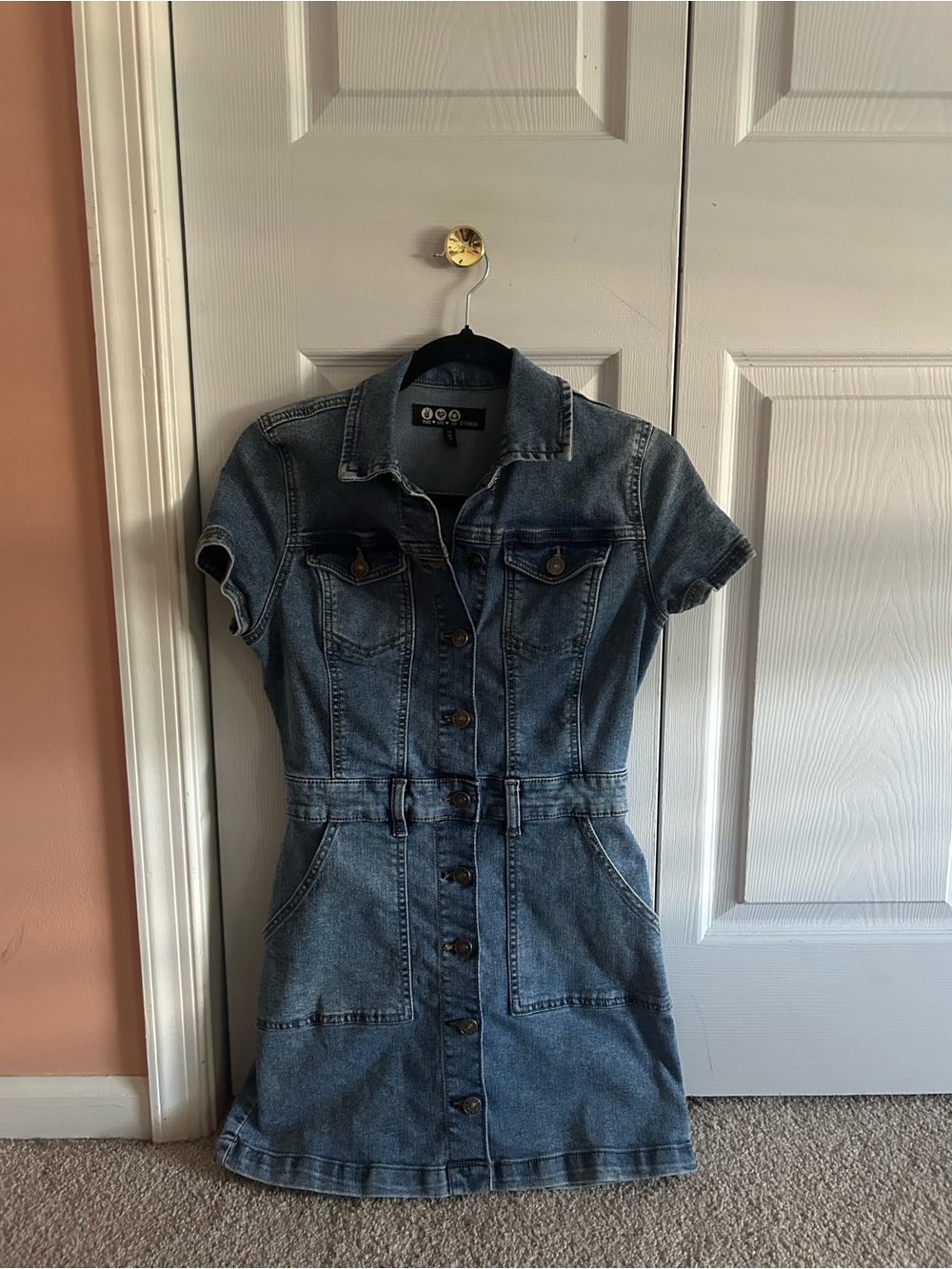 Denim Shirt Dress with Button Front - Blue